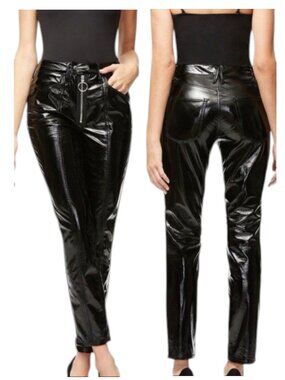 Good American Black Pleather Straight Leg Pants